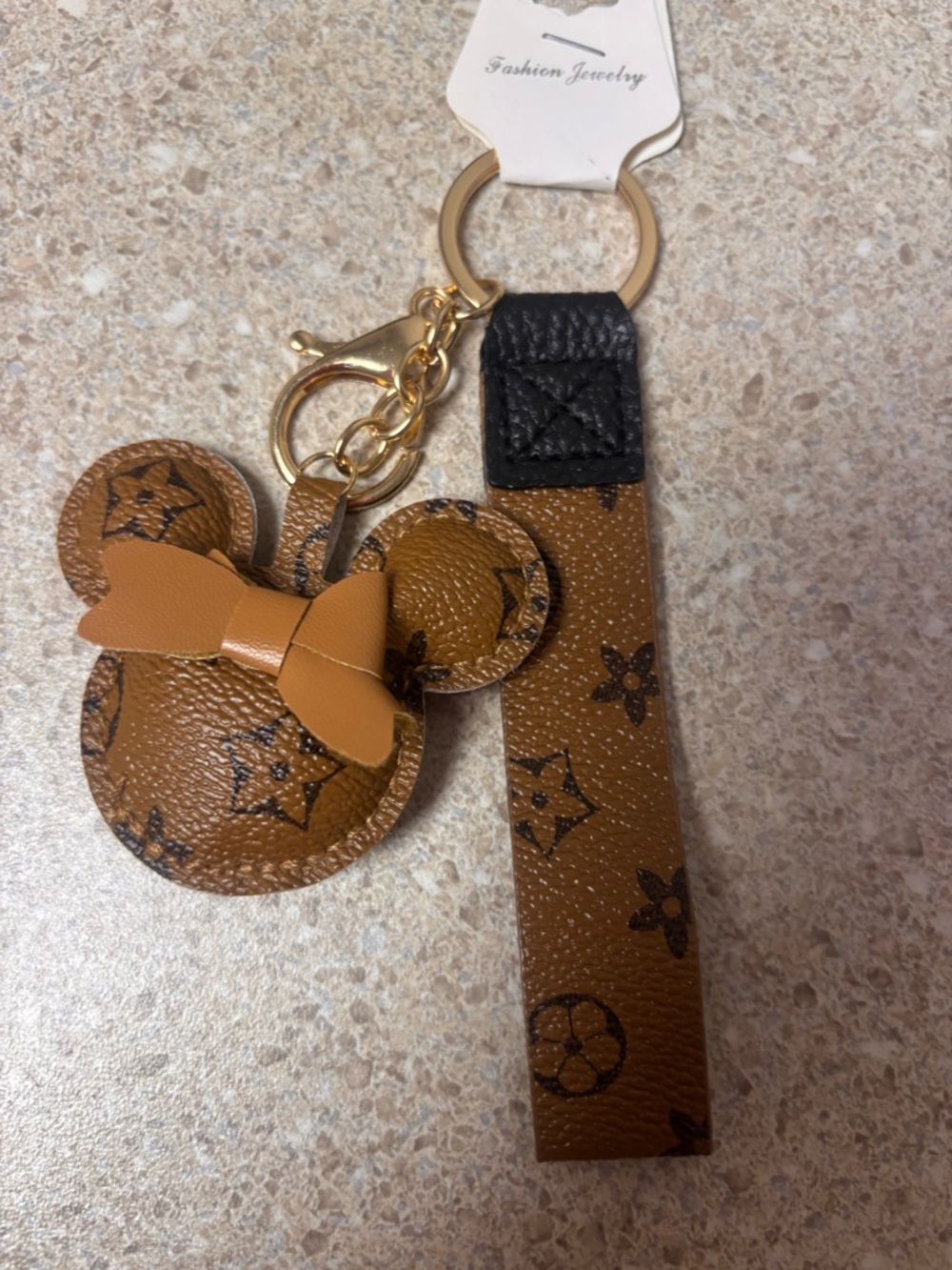 Brown Mickey-Style Bow Keychain Wristlet for Kids